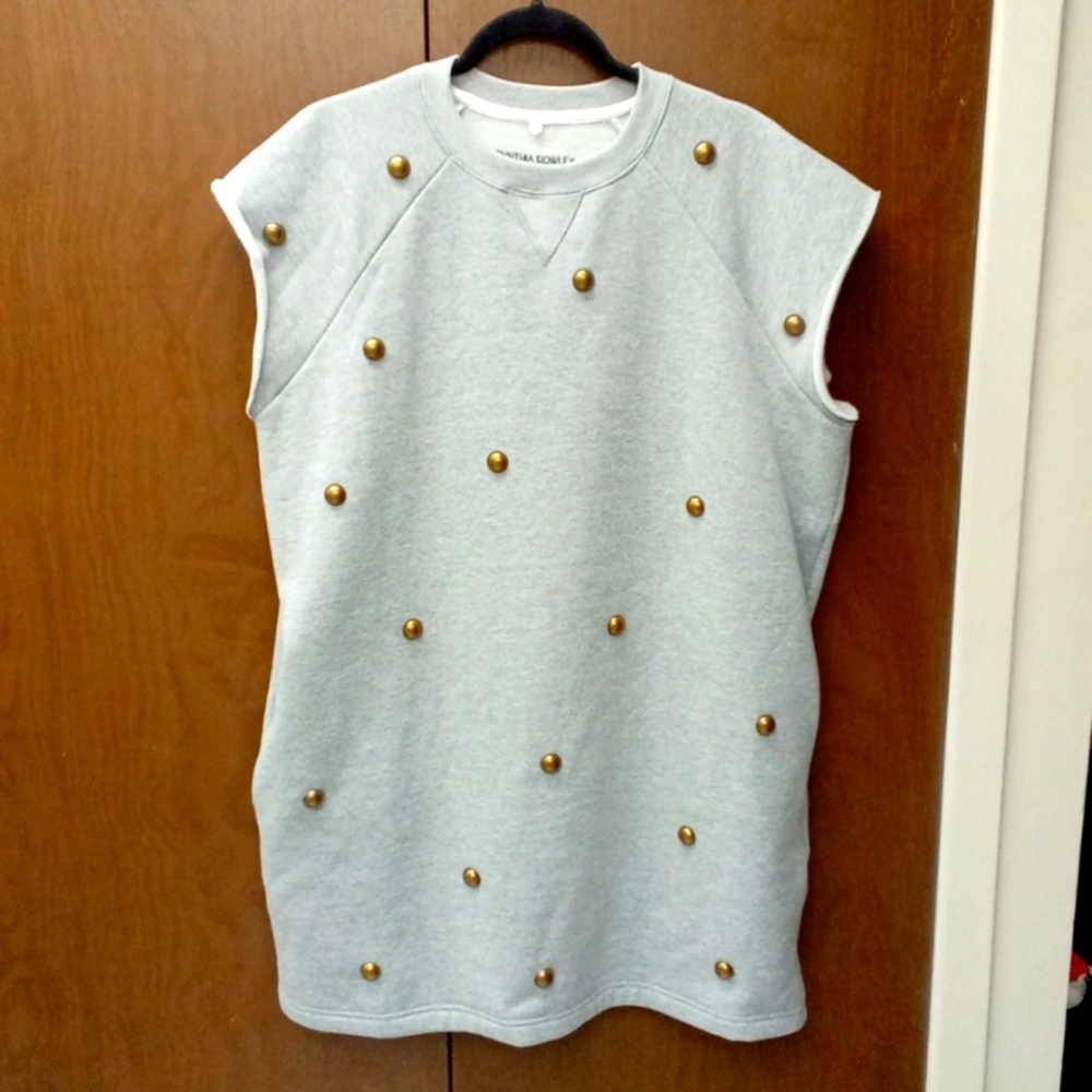 Cynthia Rowley Chase Sweatshirt Gray Studded Dress Women's SizeM. Fleeced Lined